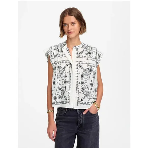 MADEWELL Embroidered Poplin Shirred Button-Up Shirt Size XS NWT MSRP $148 - Picture 2 of 9